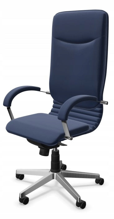 Office chair NOVA steel genuine leather Navy blue FRONT