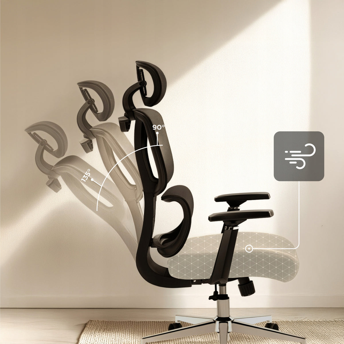 Office chair Swivel ERGONOMIC office chair on wheels up to 130k Furniture depth 70 cm