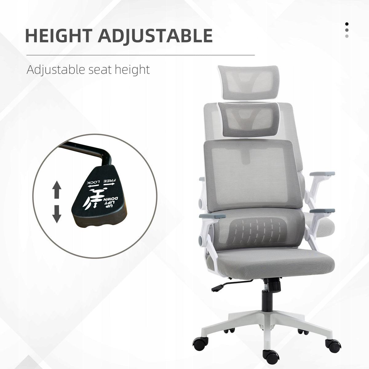Office chair Vinsetto, ergonomic, with adjustable backrest, grey Furniture depth 61 cm