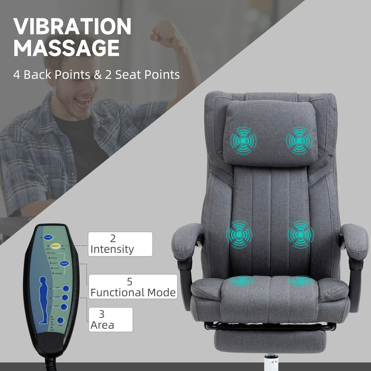 Office chair Vinsetto with massage and reclining function, grey Furniture depth 65 cm