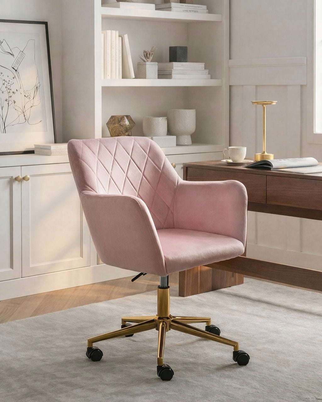Office chair adjustable armchair quilted backrest pastel pink Packaging status original