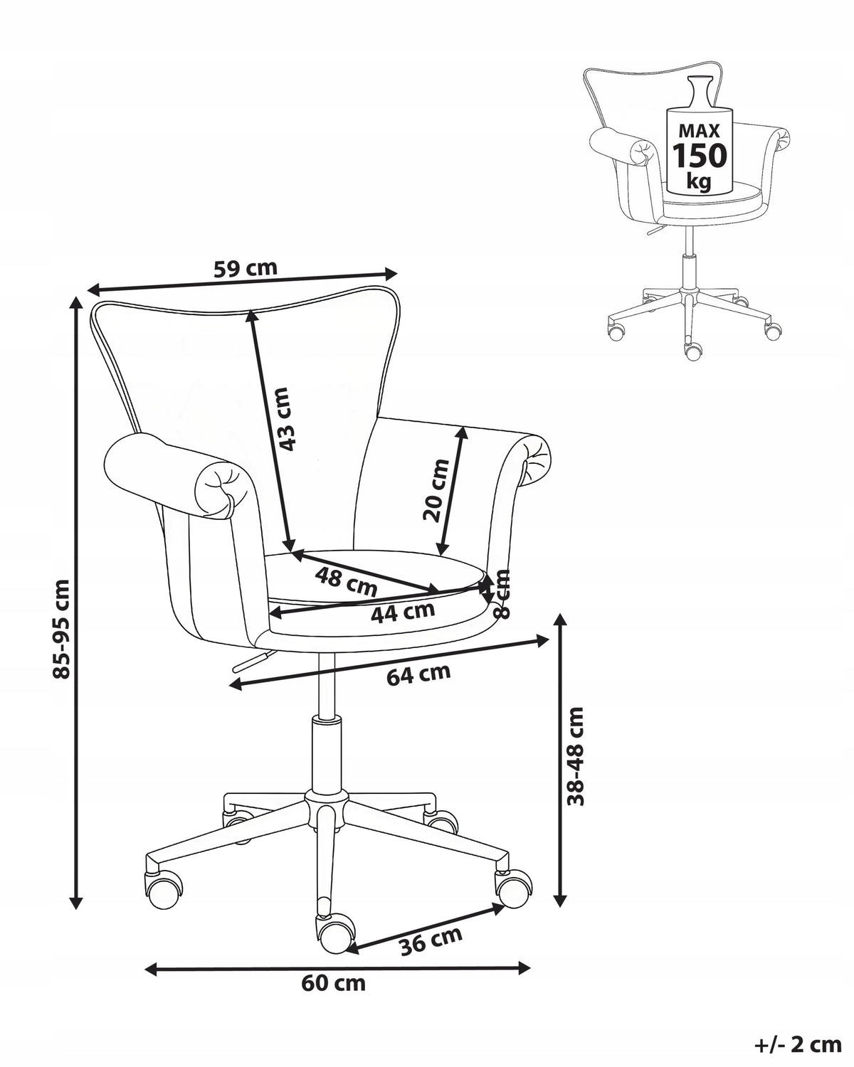 Office chair adjustable armchair rounded armrests brown Medical device no