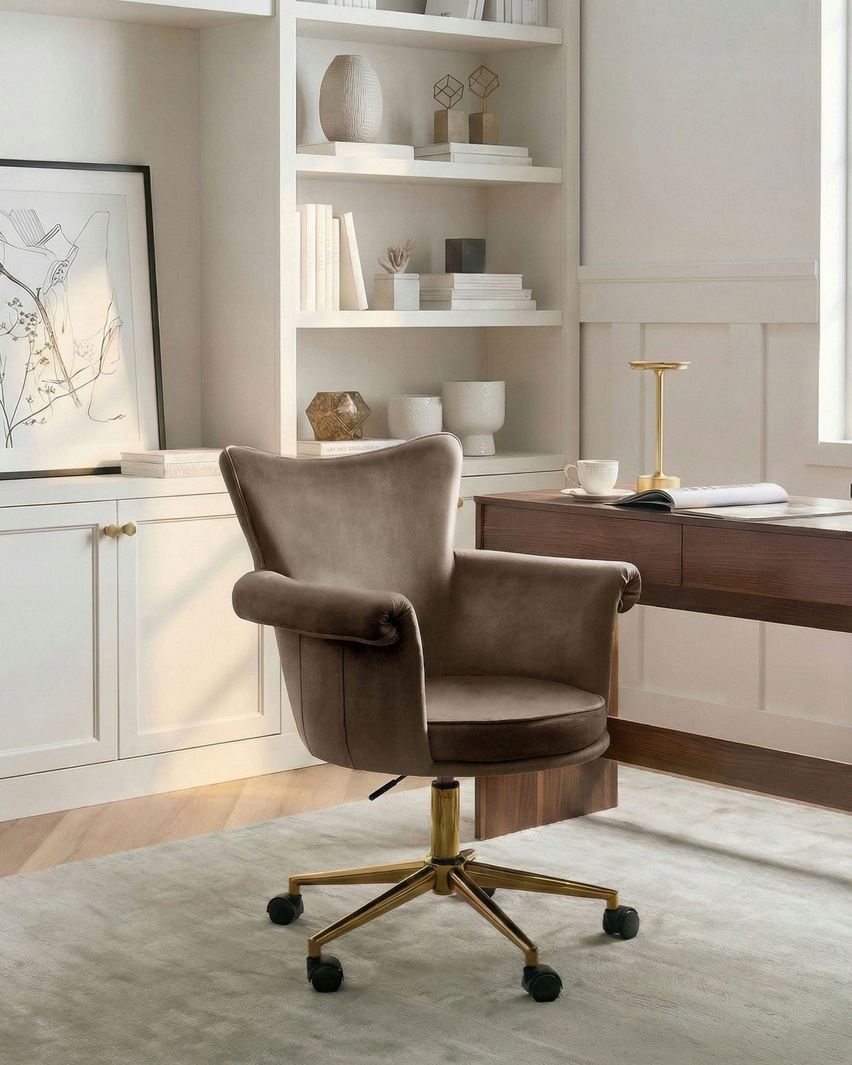 Office chair adjustable armchair rounded armrests brown Packaging status original