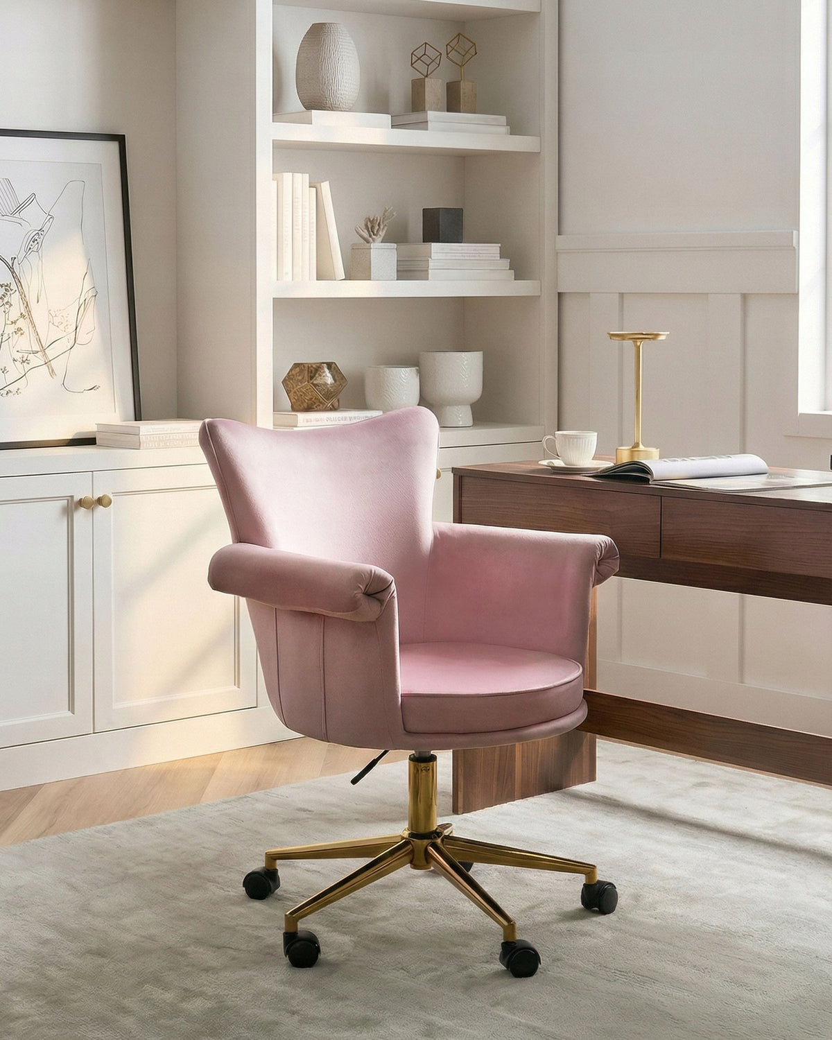 Office chair adjustable armchair rounded armrests pastel pink Packaging status original