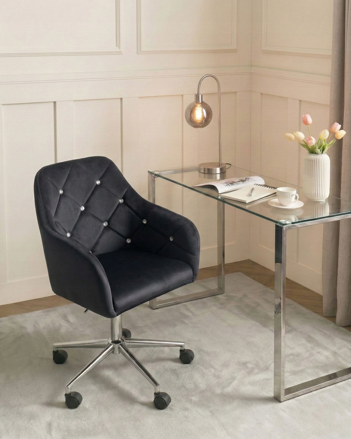 Office chair adjustable chair quilted with crystals black Packaging status original