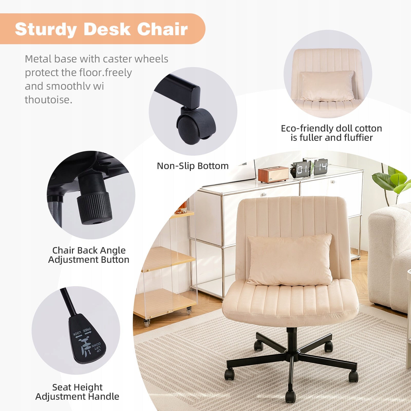 Office chair beige adjustable swivel without armrests Packaging status original