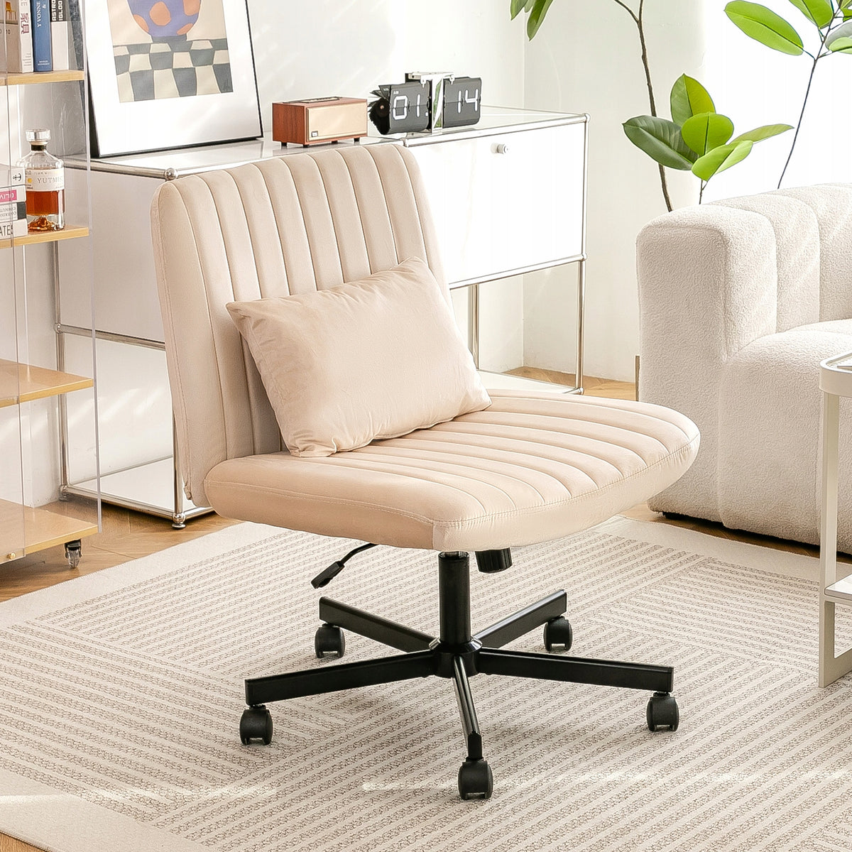 Office chair beige adjustable swivel without armrests
