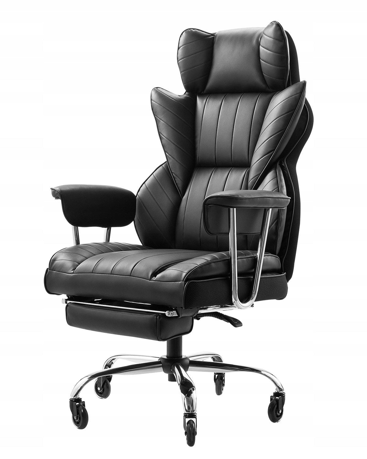 Office chair black with footrest - adjustable armrests