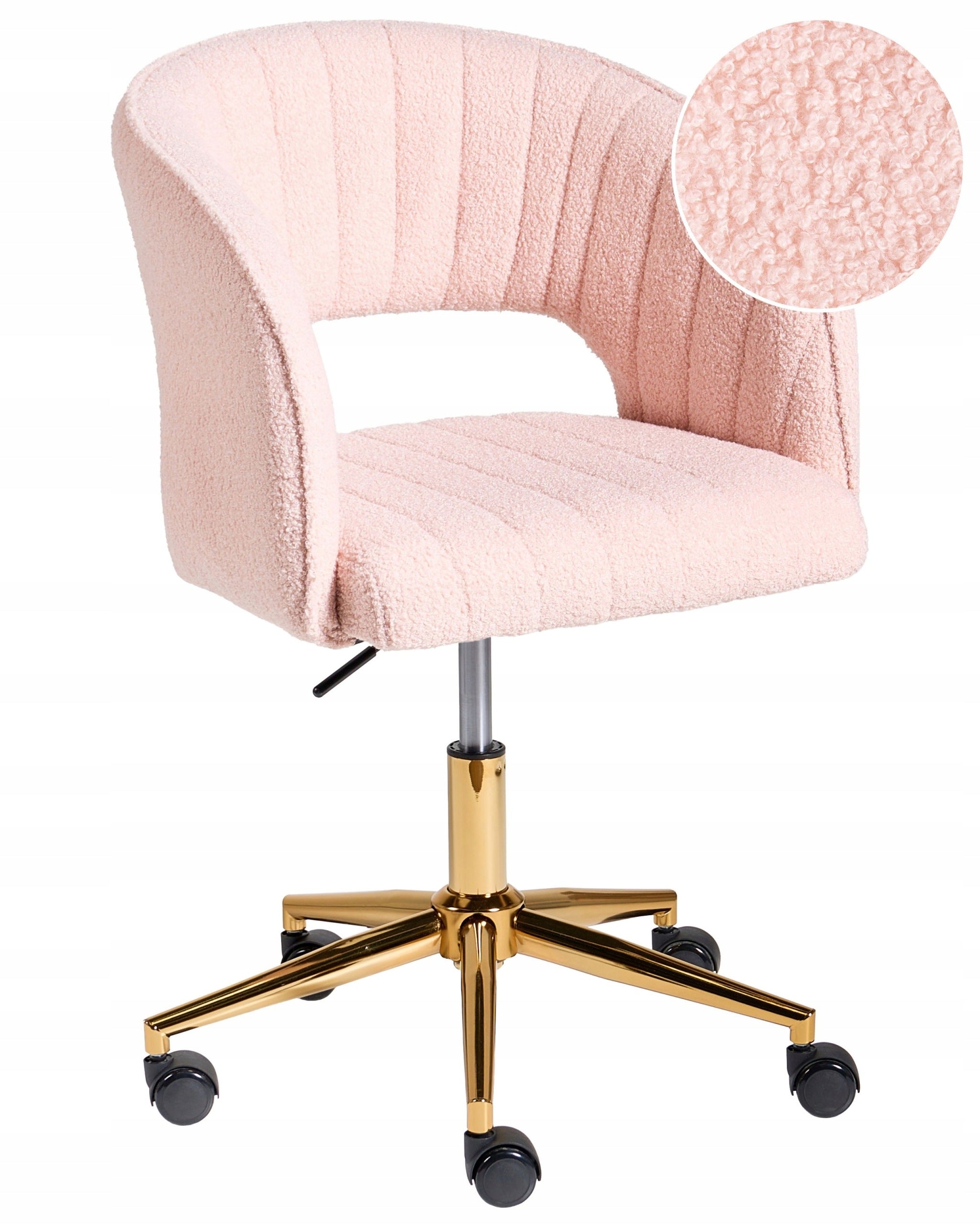Office chair boucle on wheels adjustable height pastel pink