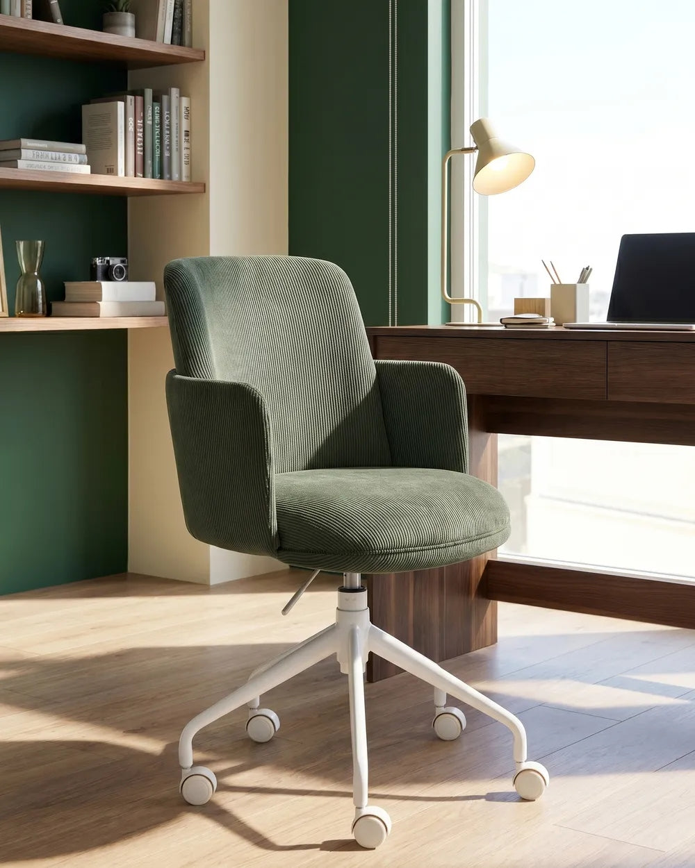Office chair corduroy height adjustable swivel dark green Packaging status original