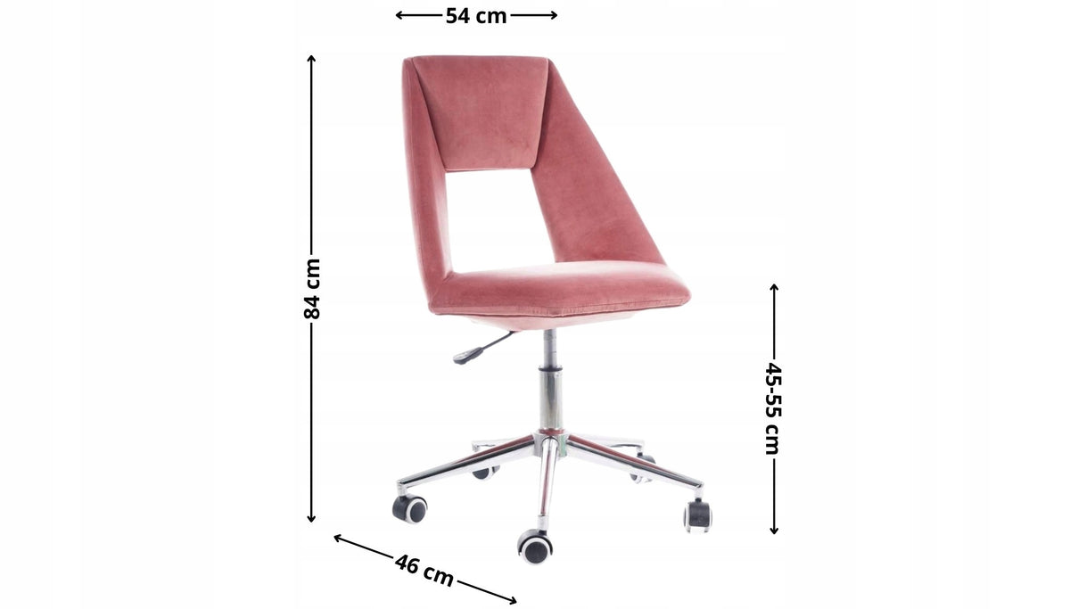 Office chair, desk swivel chair pink velour for children PAX Furniture depth 46 cm