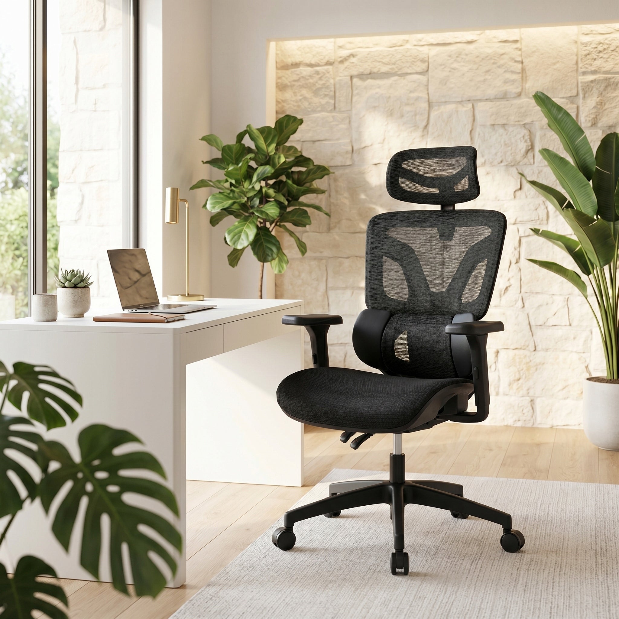 Office chair ergonomic black mesh headrest armrests 3D Medical device no