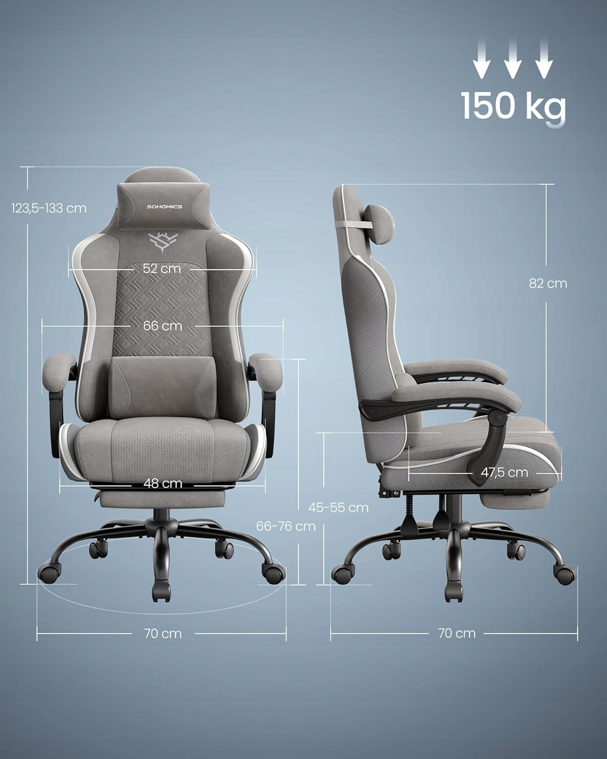Office chair ergonomic gaming chair footrest armrests grey Brand Songmics