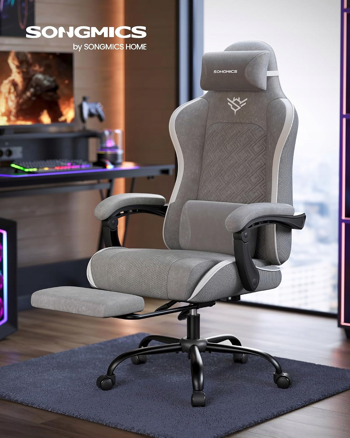 Office chair ergonomic gaming chair footrest armrests grey Manufacturer code OBG079G01