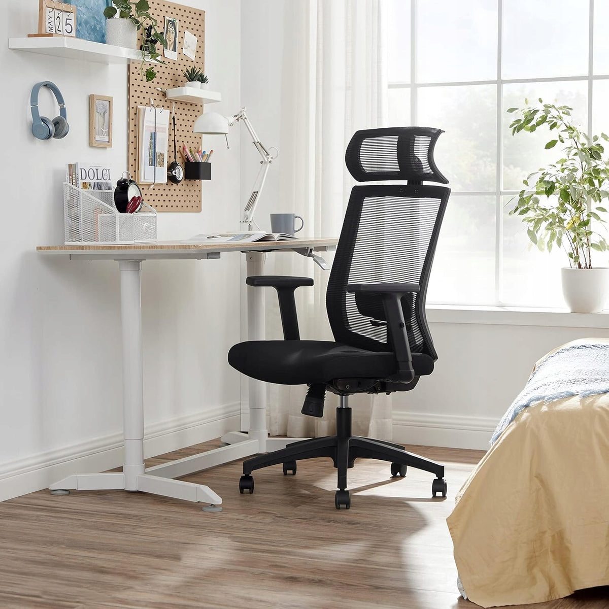 Office chair ergonomic seat rotation 360° headrest armrest black Packaging status original