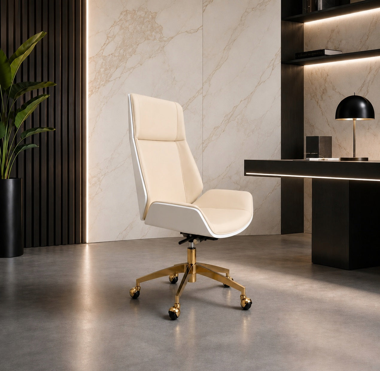 Office chair glamour beige with gold base Luxury Premium Manufacturer code 5905623680200
