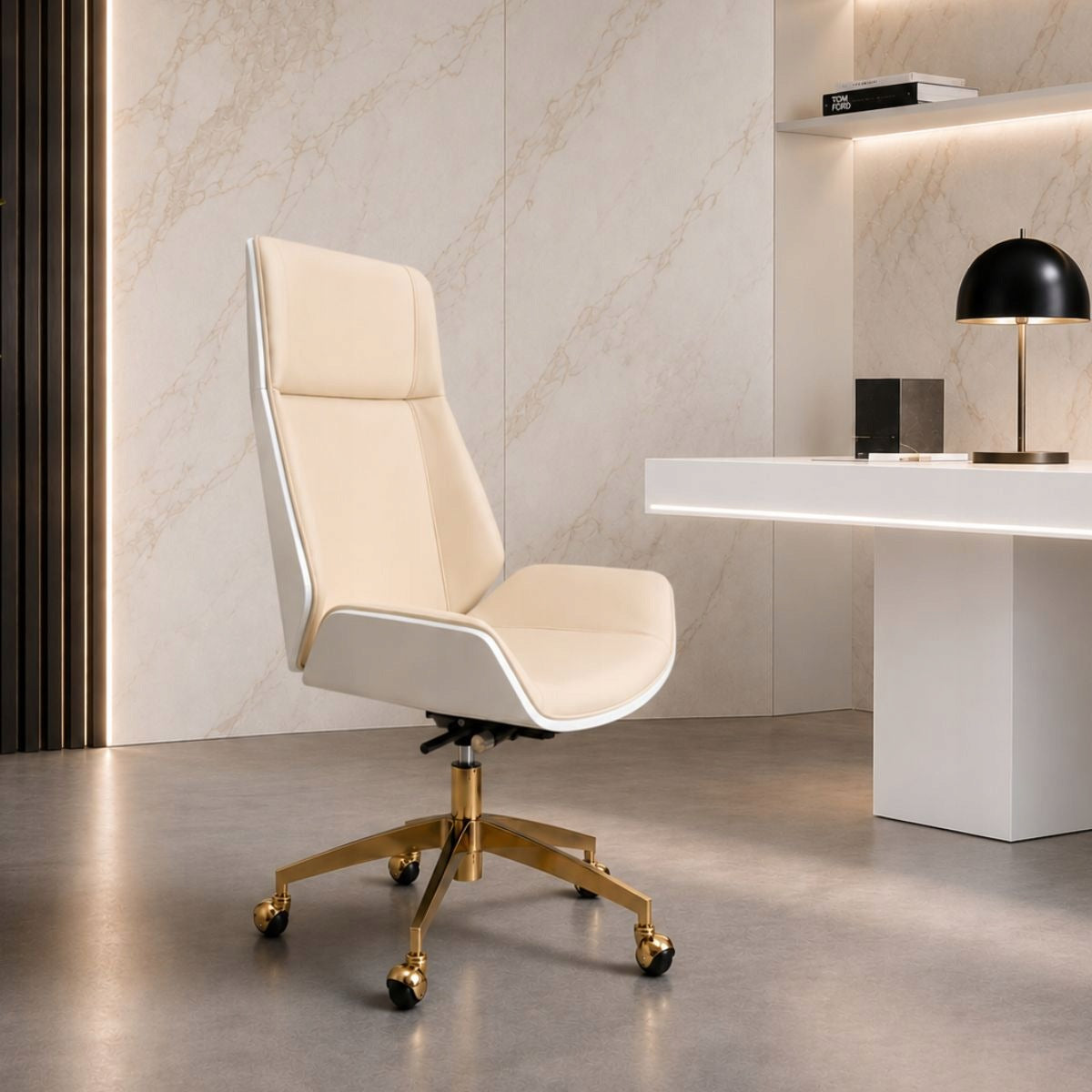 Office chair glamour beige with gold base Luxury Premium
