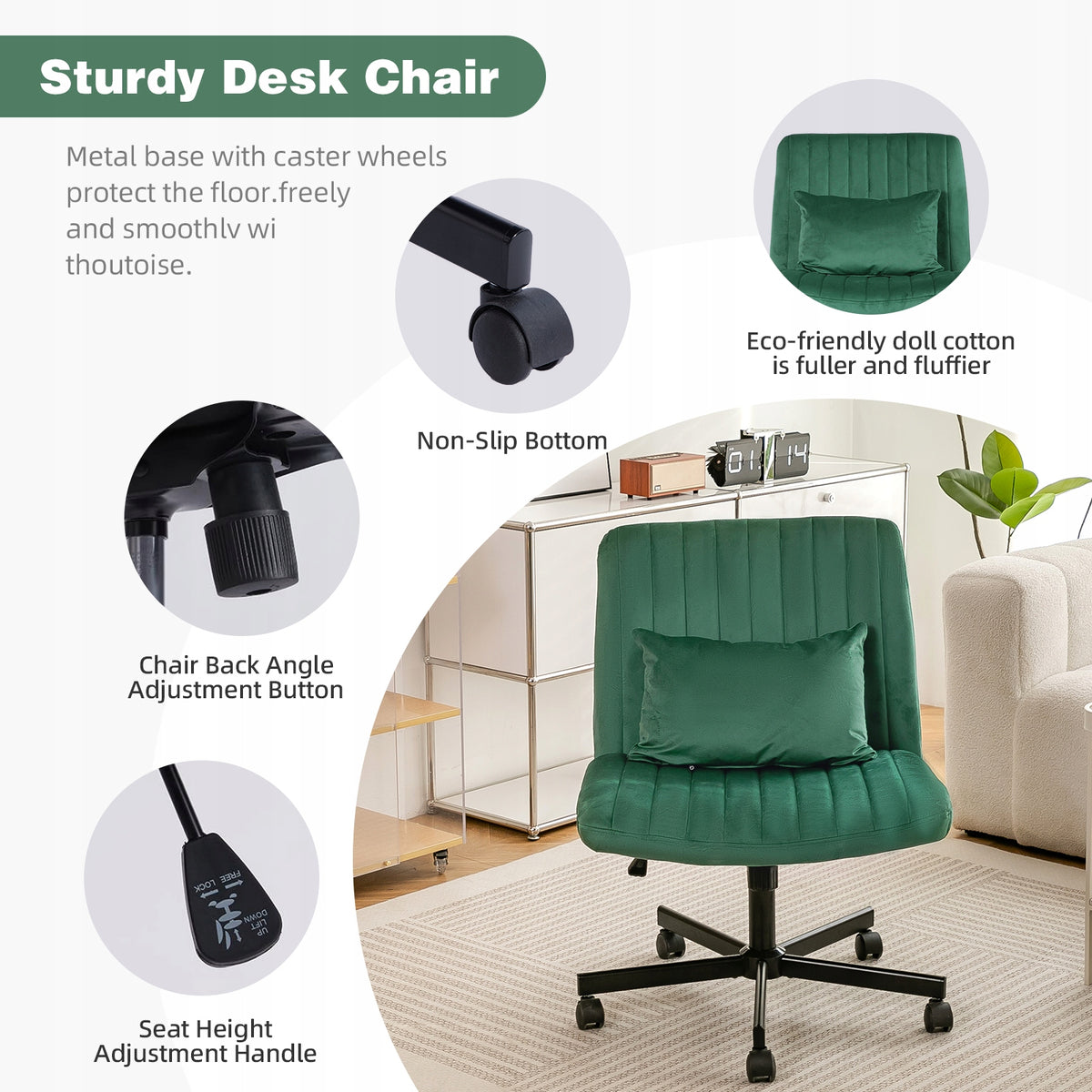 Office chair green adjustable swivel without armrests Manufacturer code 9008918912928