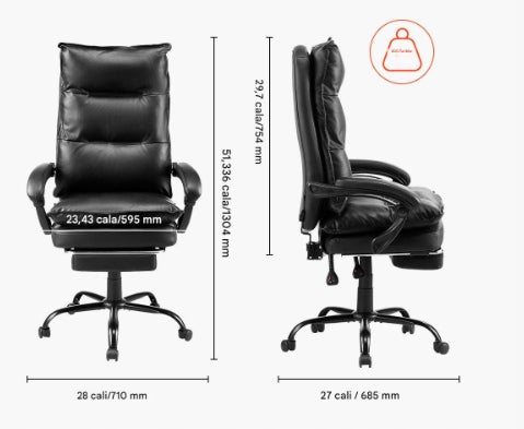 Office chair manager with footrest and lumbar cushion black Brand Vevor