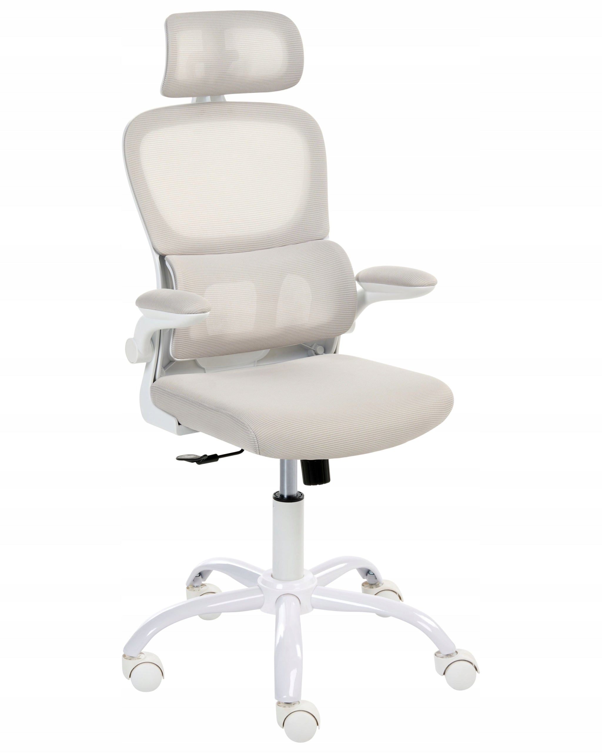 Office chair mesh iron base with wheels multifunctional beige