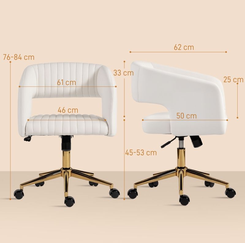 Office chair on wheels, height adjustable, tilt function, white Furniture depth 62.1 cm