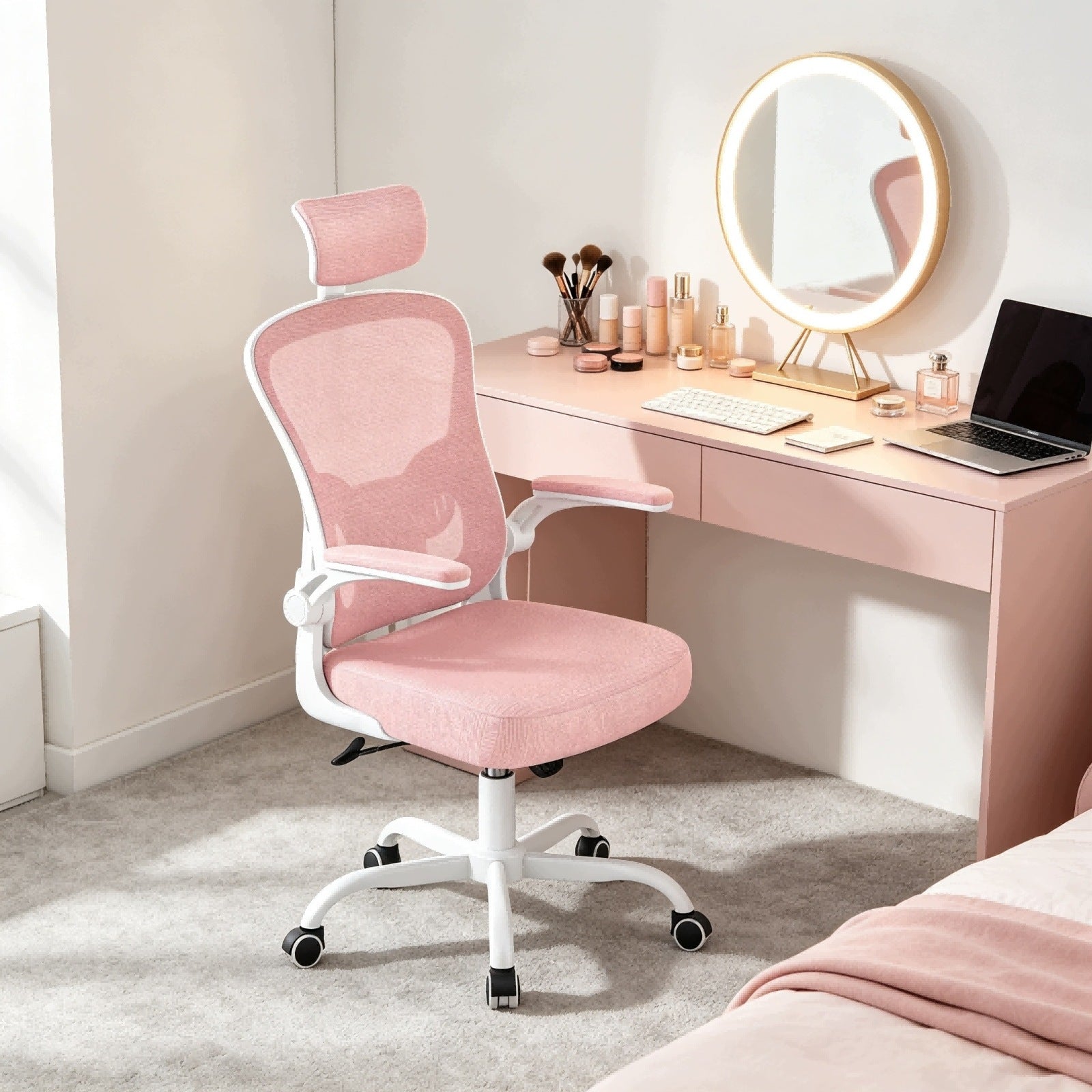 Office chair pink ergonomic with headrest and folding armrests Manufacturer code X25F00K234-Dryfeedo