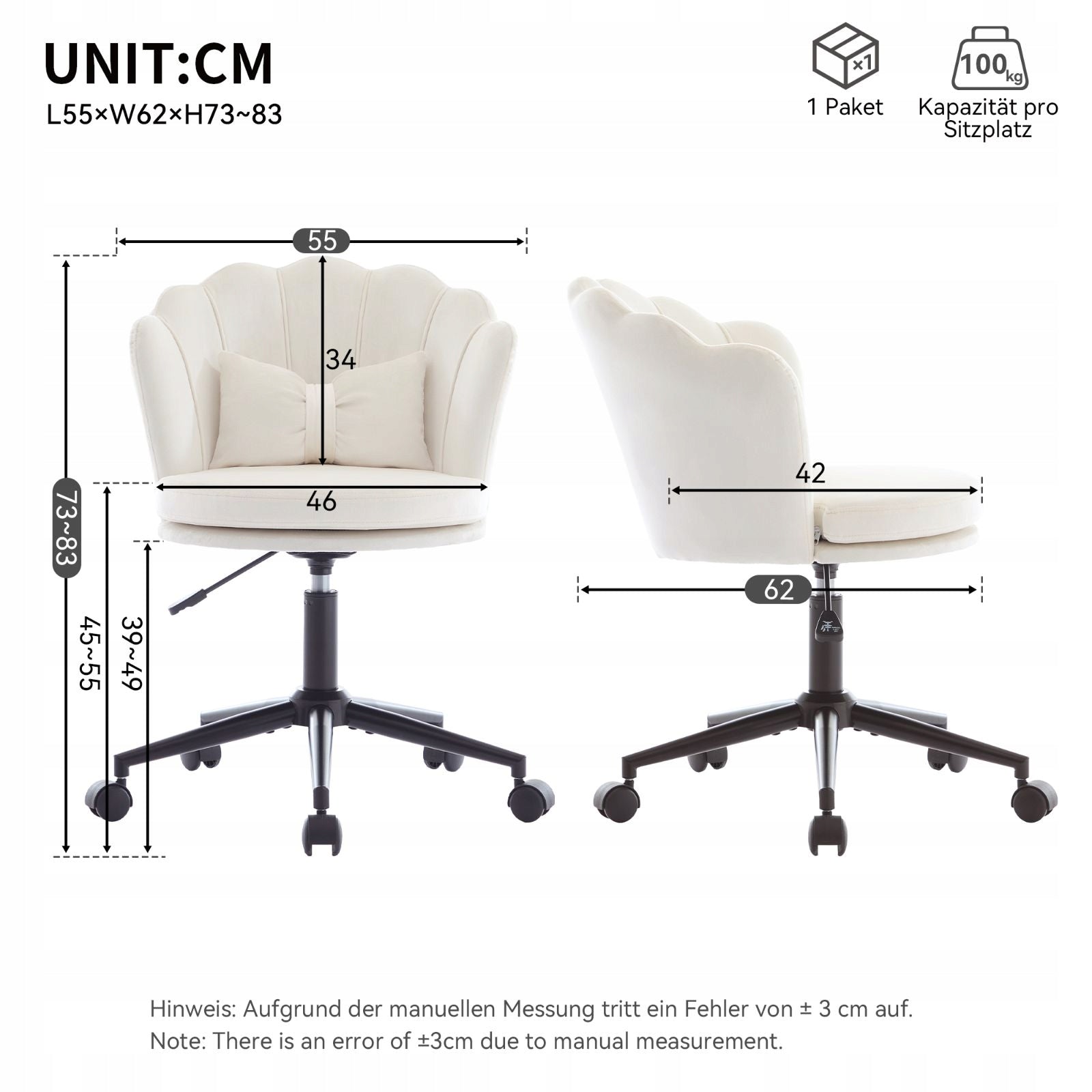 Office chair, swivel, adjustable, with cushion Brand no brand