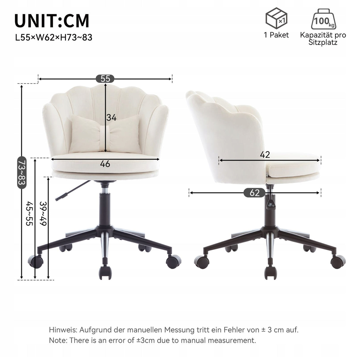 Office chair, swivel, adjustable, with cushion Brand no brand