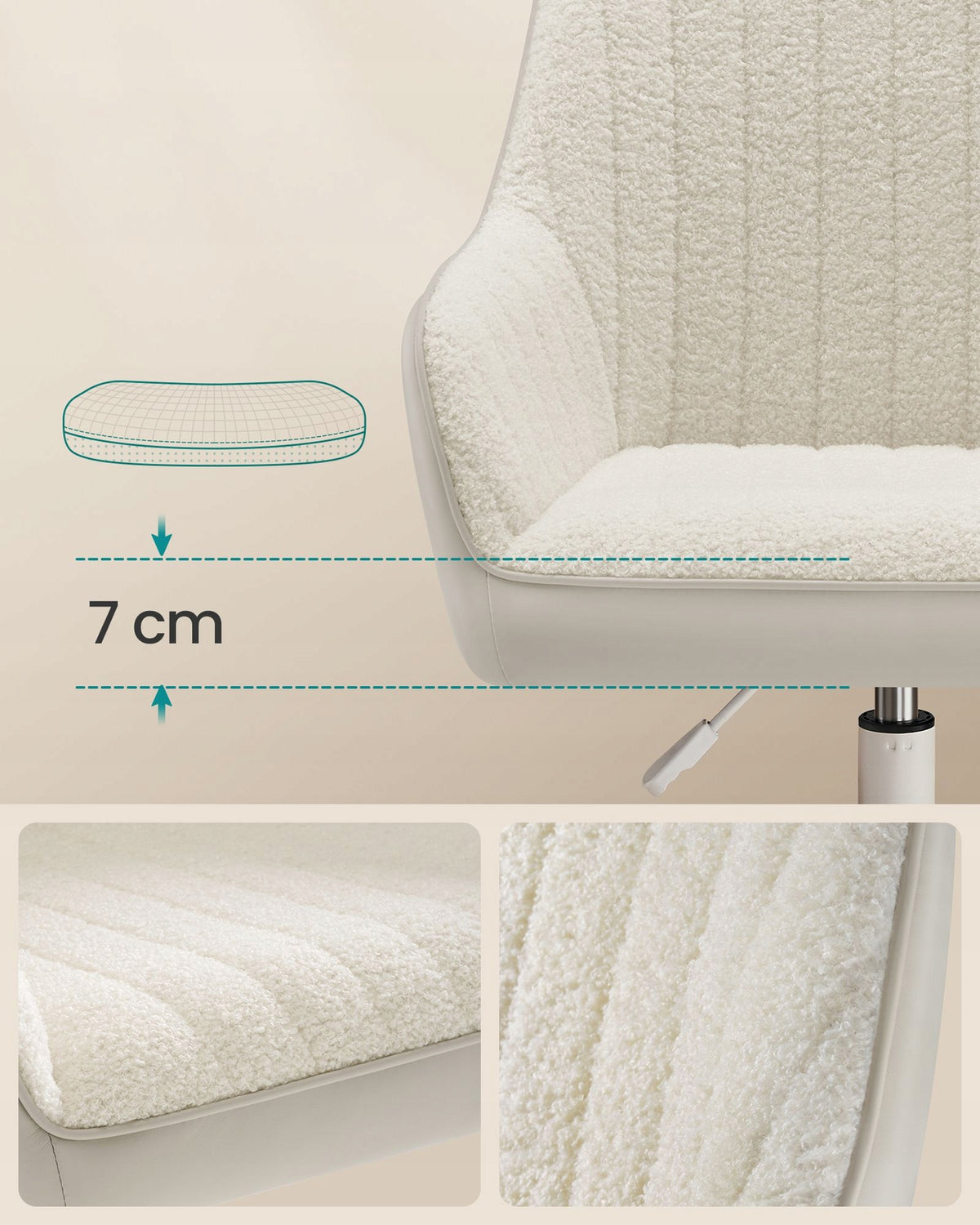 Office chair, swivel chair, Sherpa and faux cappuccino-beige leather Brand Songmics