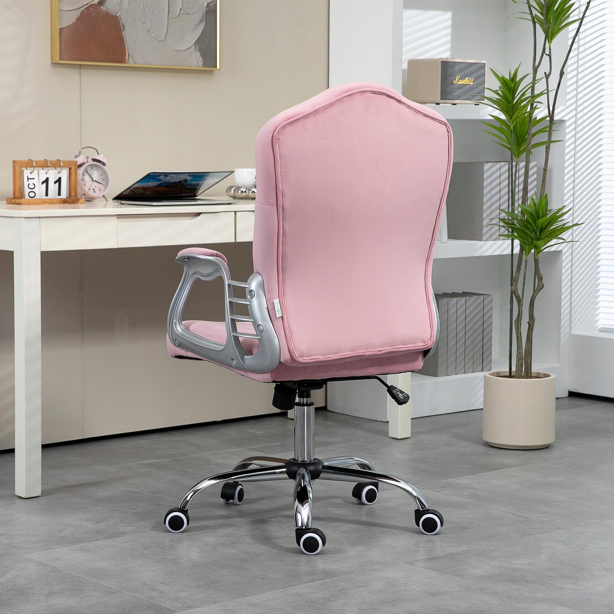 Office chair, velvet, adjustable, up to 120 kg, pink Manufacturer code HOMCOM