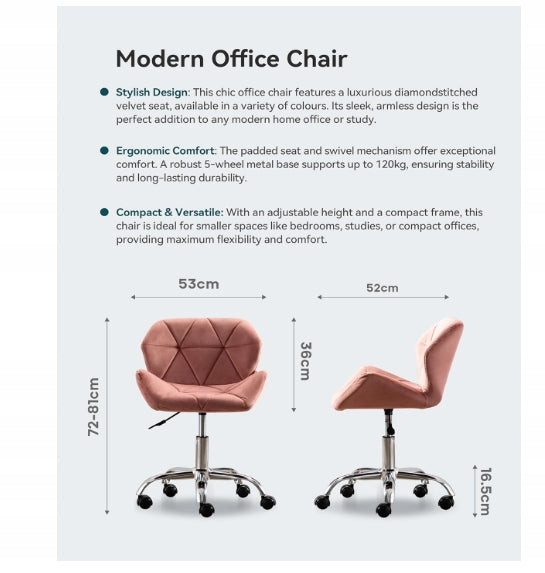 Office chair velvet swivel powder pink 360° GLAMOUR for office Manufacturer code B08HN2LZ2C