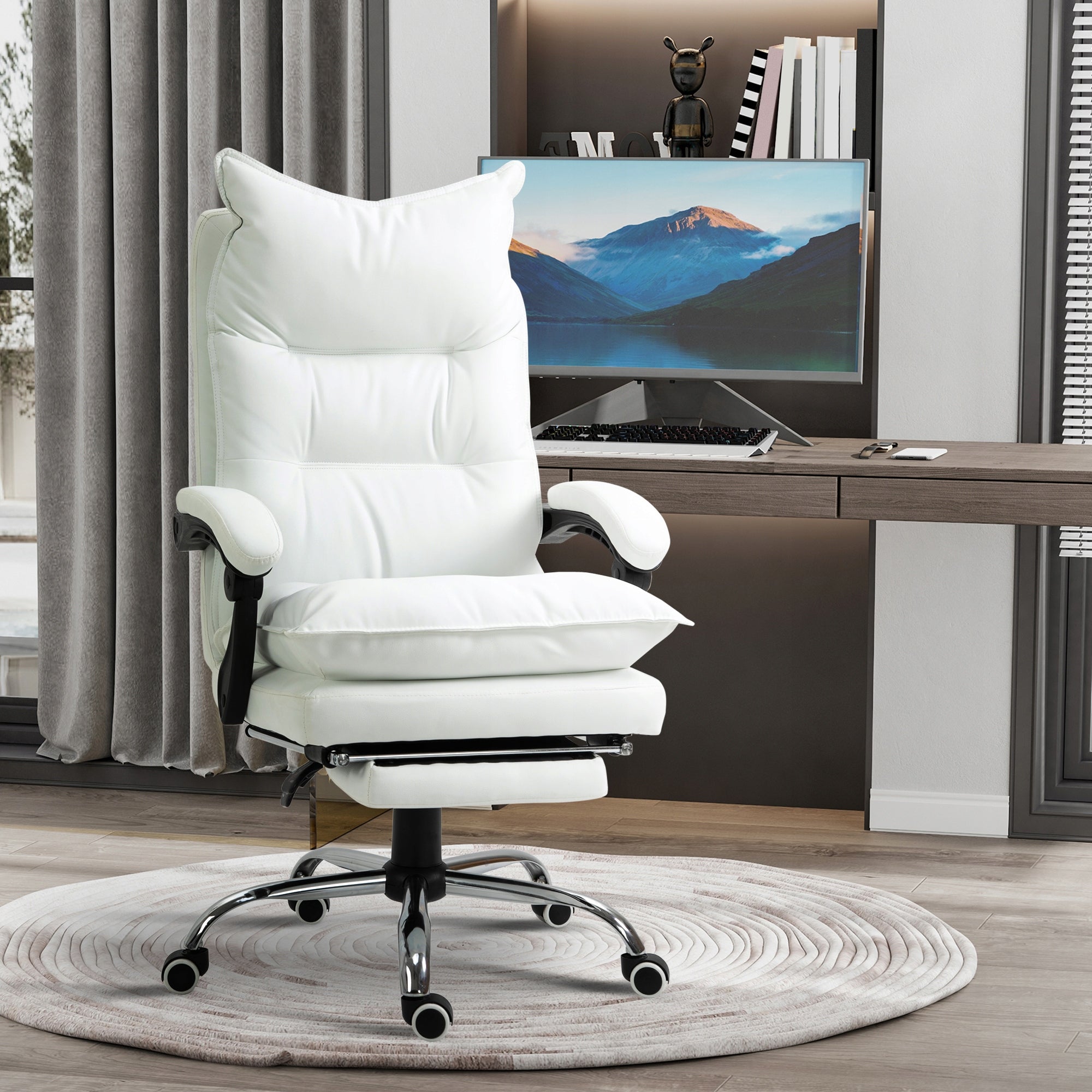 Office chair with footrest, faux s office chair backrest Brand Vinsetto