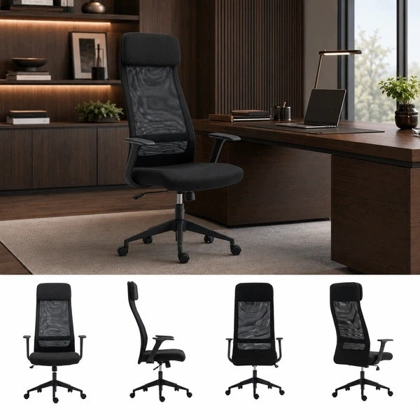 Office chair with headrest with high backrest ESTEBAN black