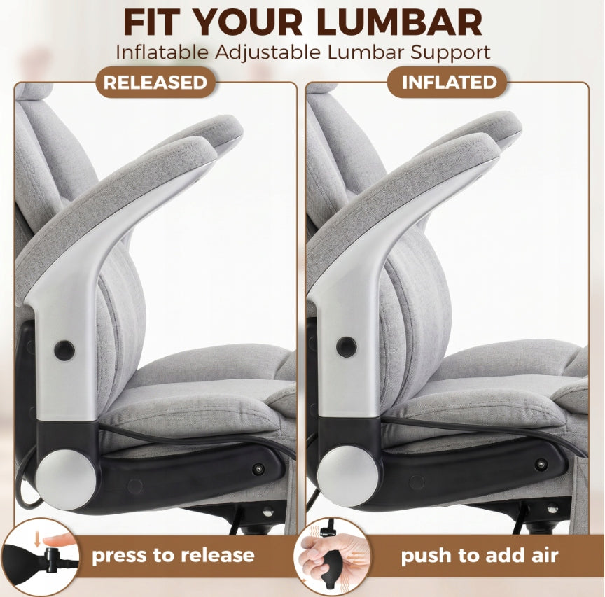 Office chair with lumbar cushion, wide seat, light grey Brand Homcom