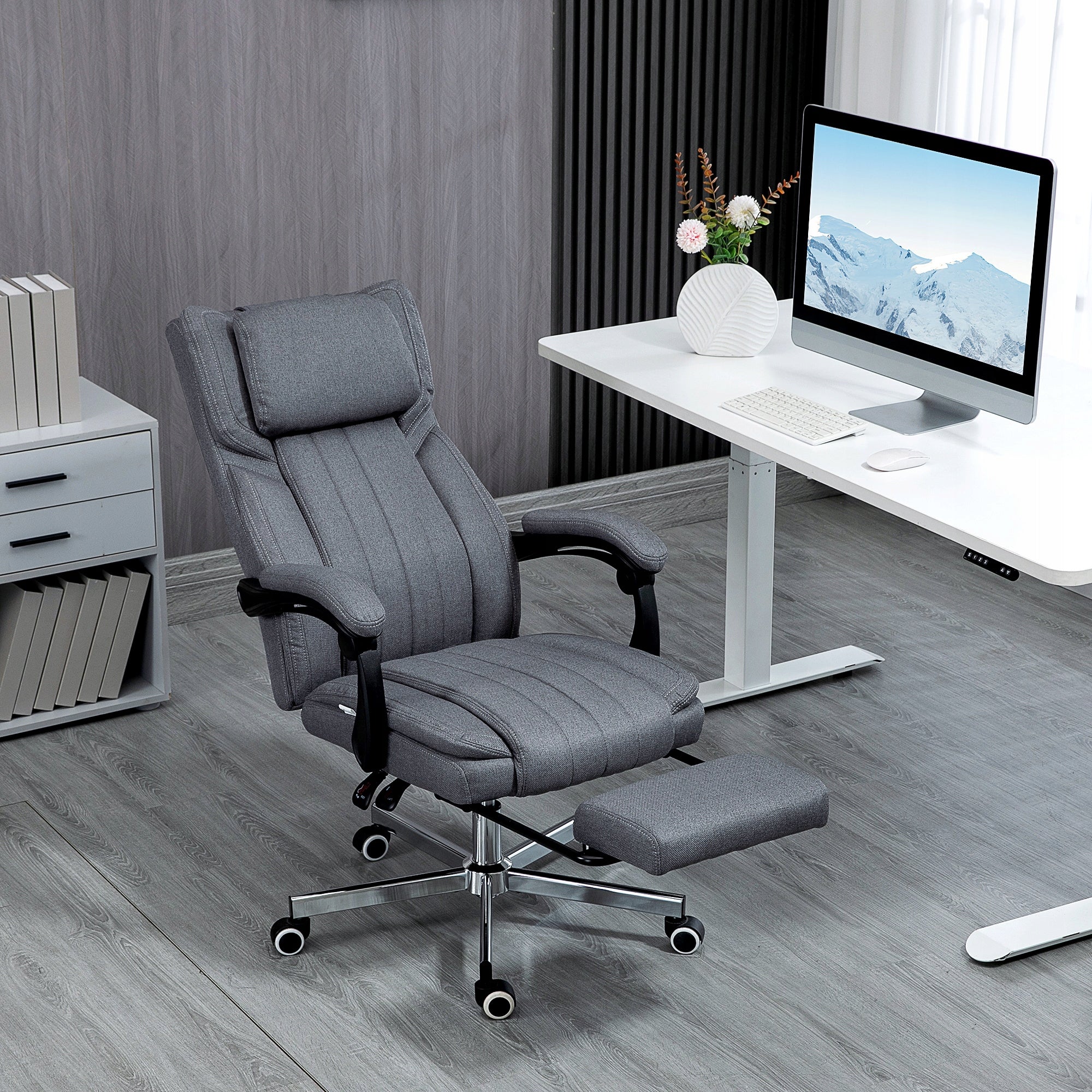 Office chair with massage, reclining function, grey Furniture depth 61 cm