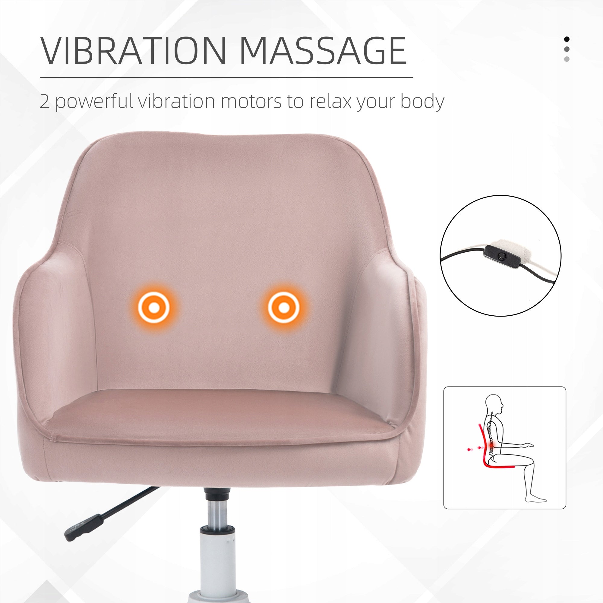 Office chair with massage, swivel, with vibration function, velour, pink Brand Vinsetto