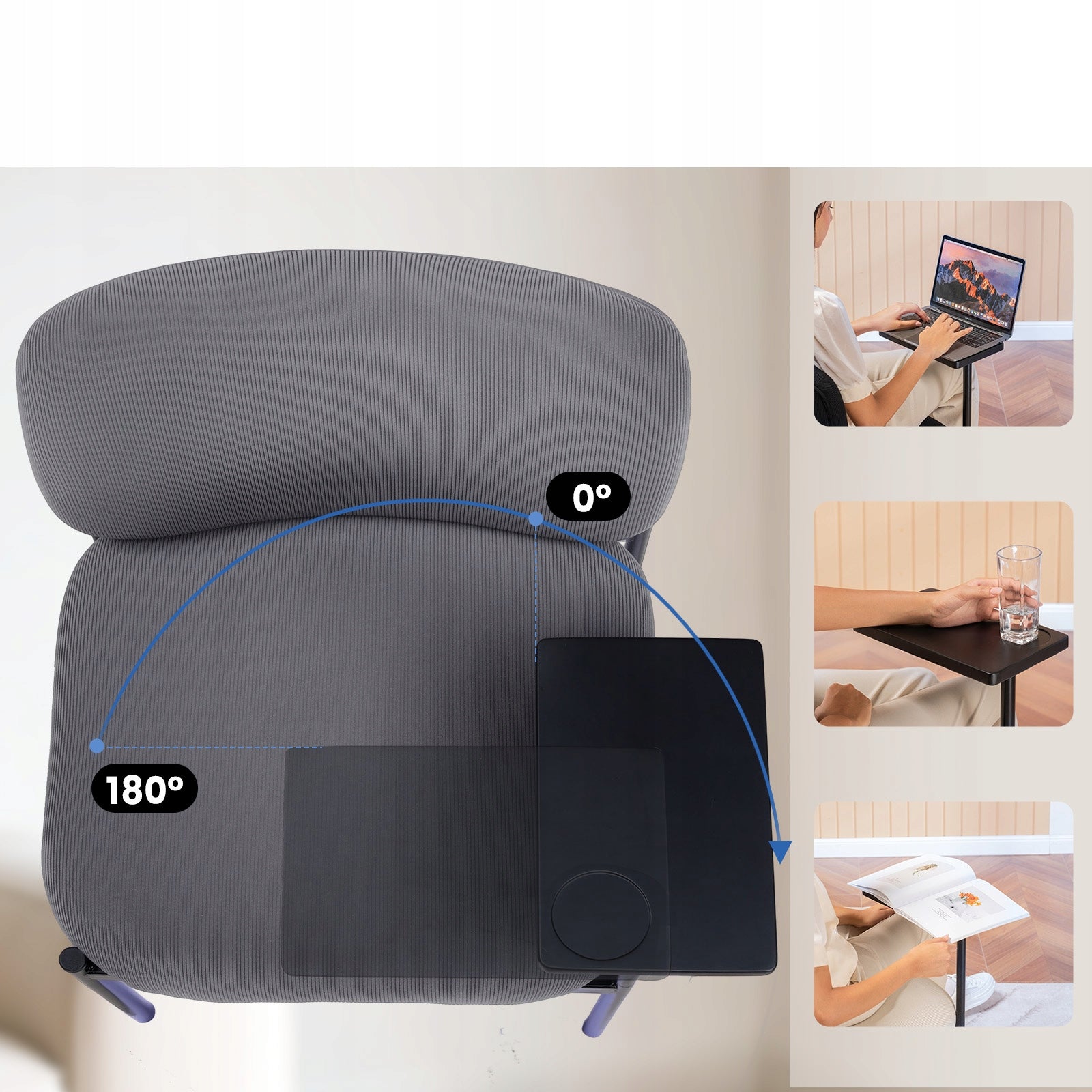 Office chair with small table, stylish design, Grey fabric EAN (GTIN) 4255764510791