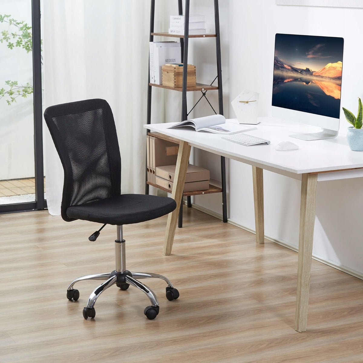 Office chair without armrests ergonomic black up to 100 kg Furniture depth 58 cm