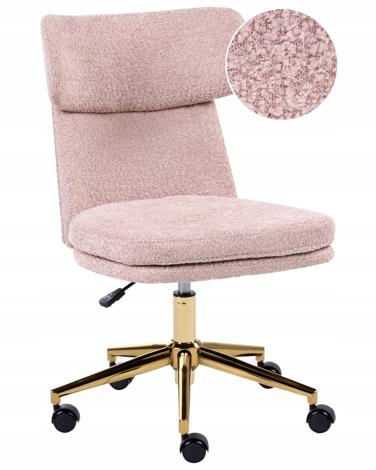 Office chair without armrests height adjustment boucle pastel pink