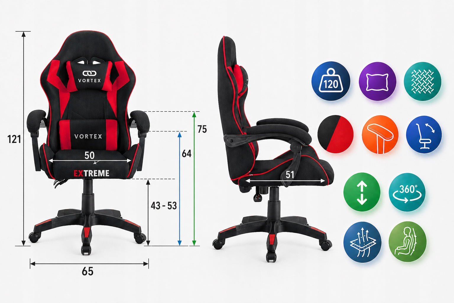 Office gaming chair Extreme Vortex black-red rotating material Brand Extreme