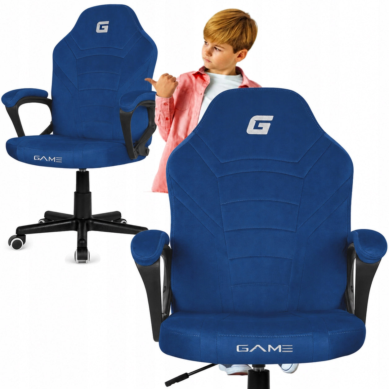 Office gaming swivel chair MARIO desk chair velour blue