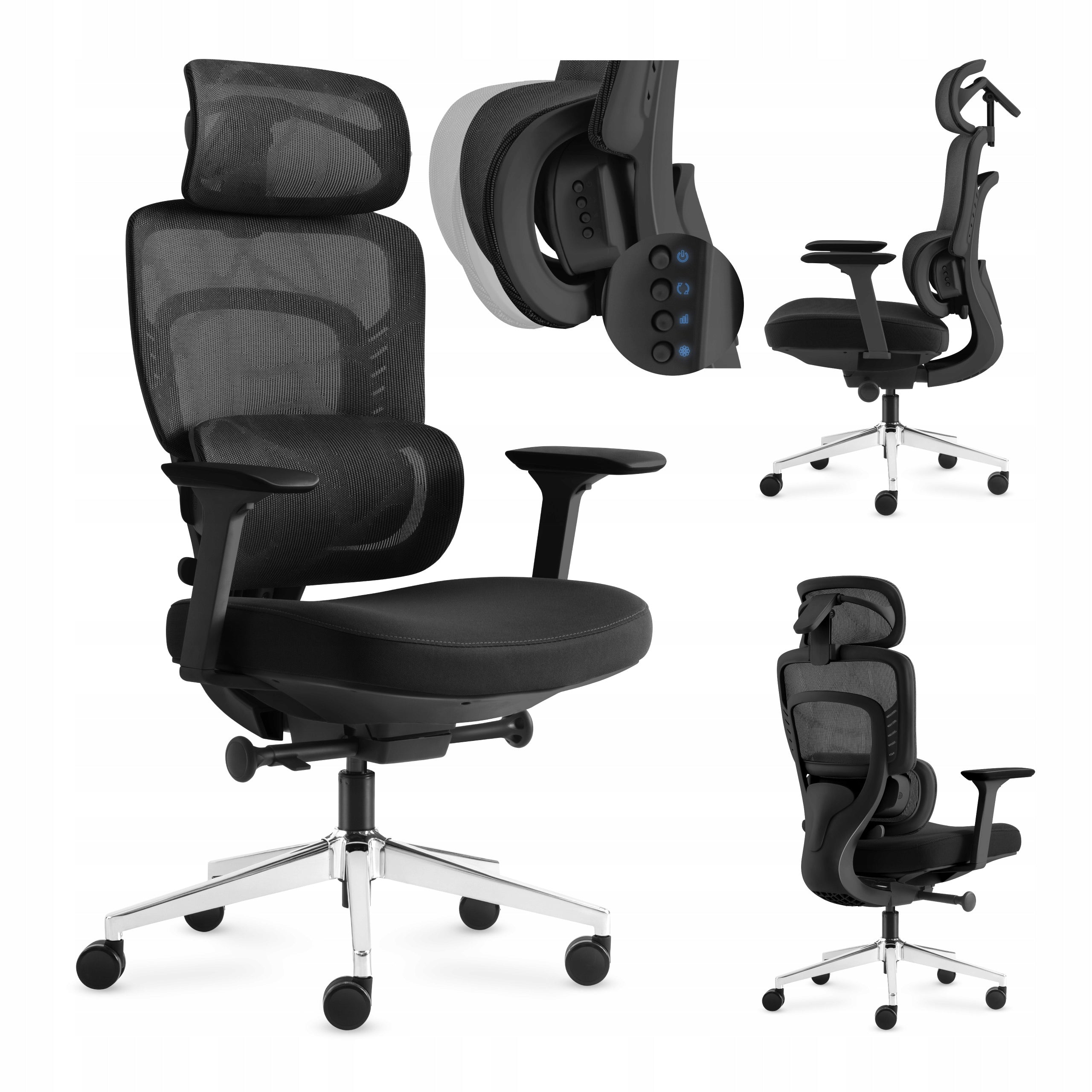 Office swivel chair MARK ADLER black ergonomic with massage up to 136kg