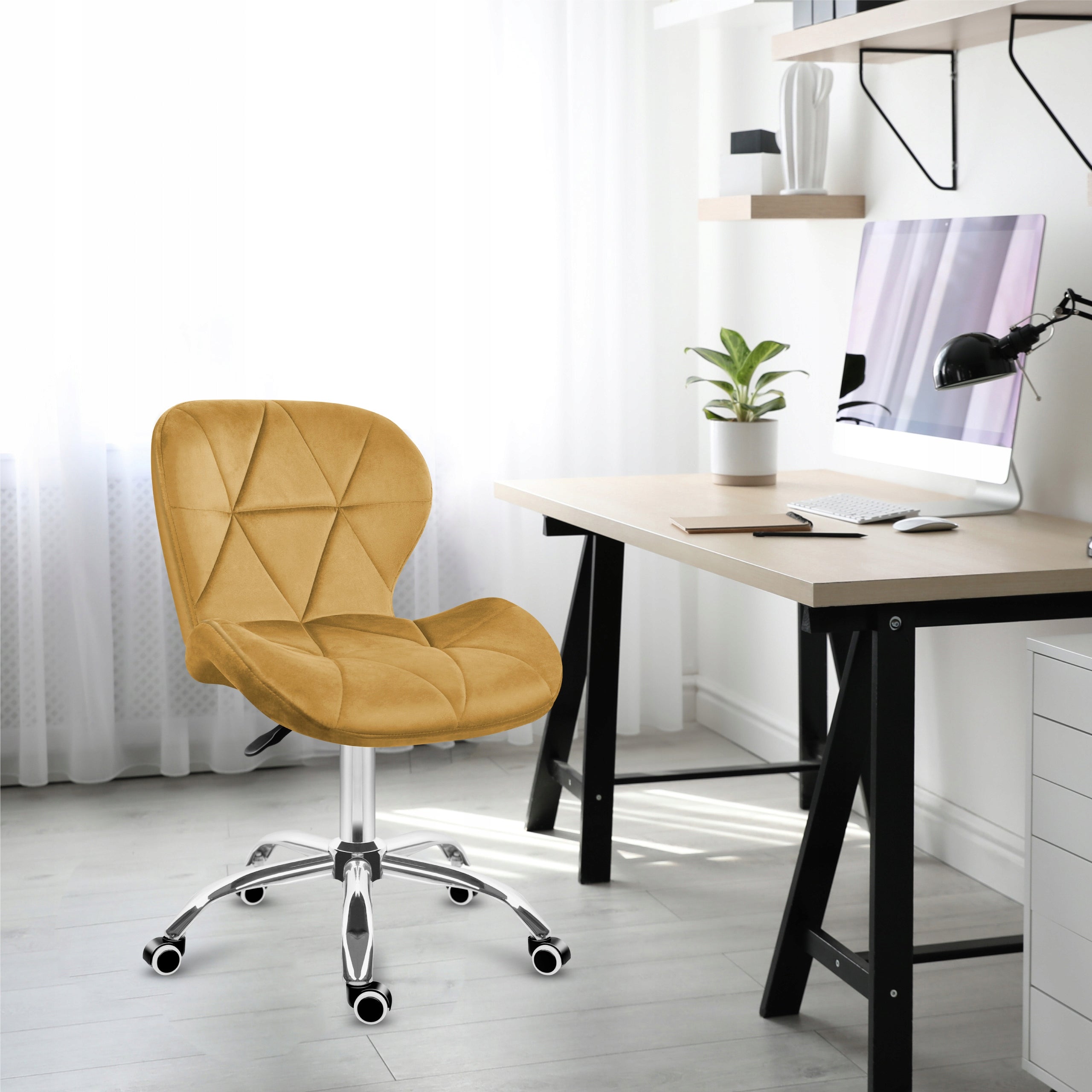Office swivel chair MARK ADLER yellow velour upholstered for living room Packaging status original