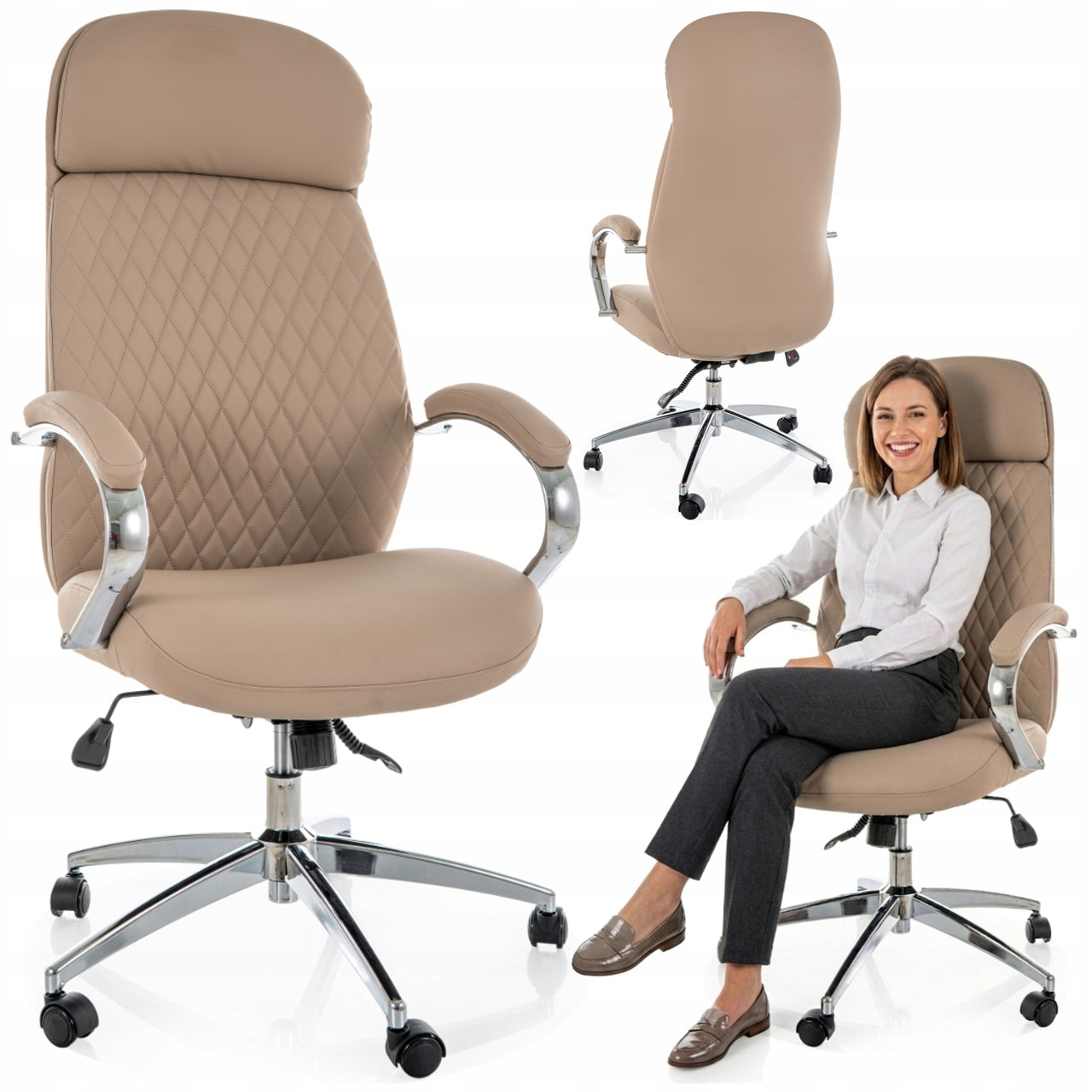 Office swivel chair Q-09 office chair multiblock faux leather beige