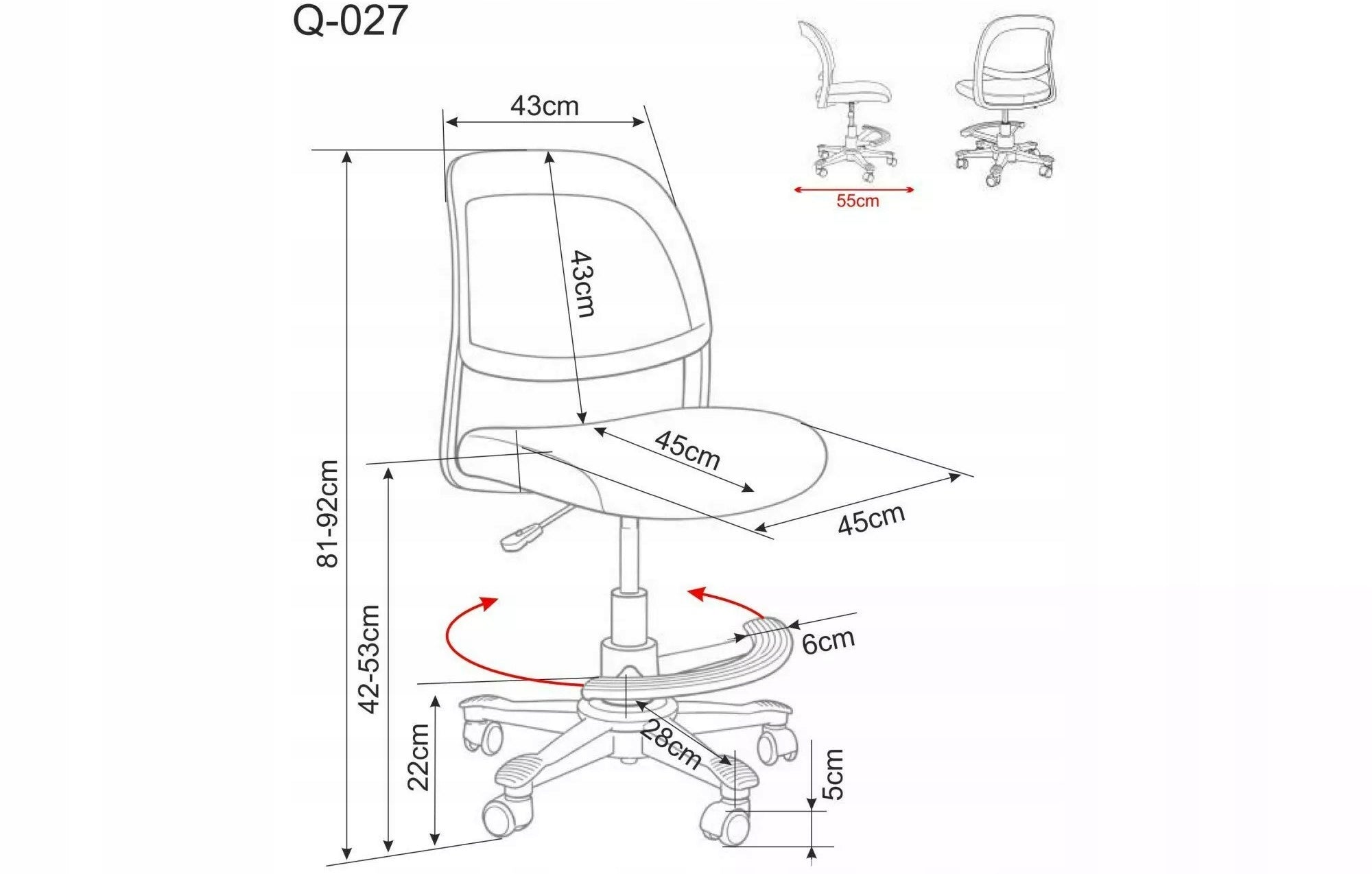 Office swivel chair beige adjustable with footrest for desk Q-027 Medical device no