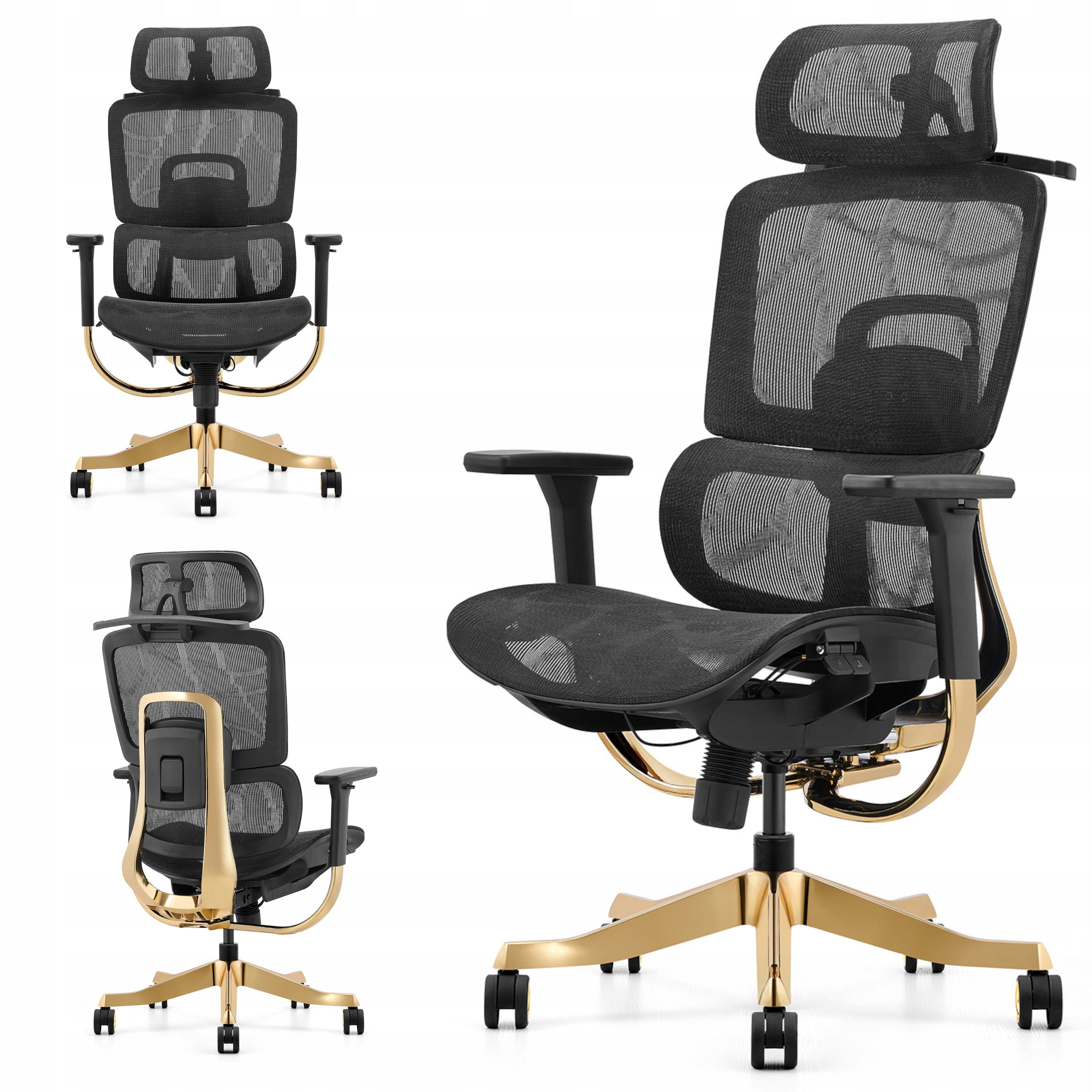 Office swivel chair ergonomic black and gold mesh footrest 2307A