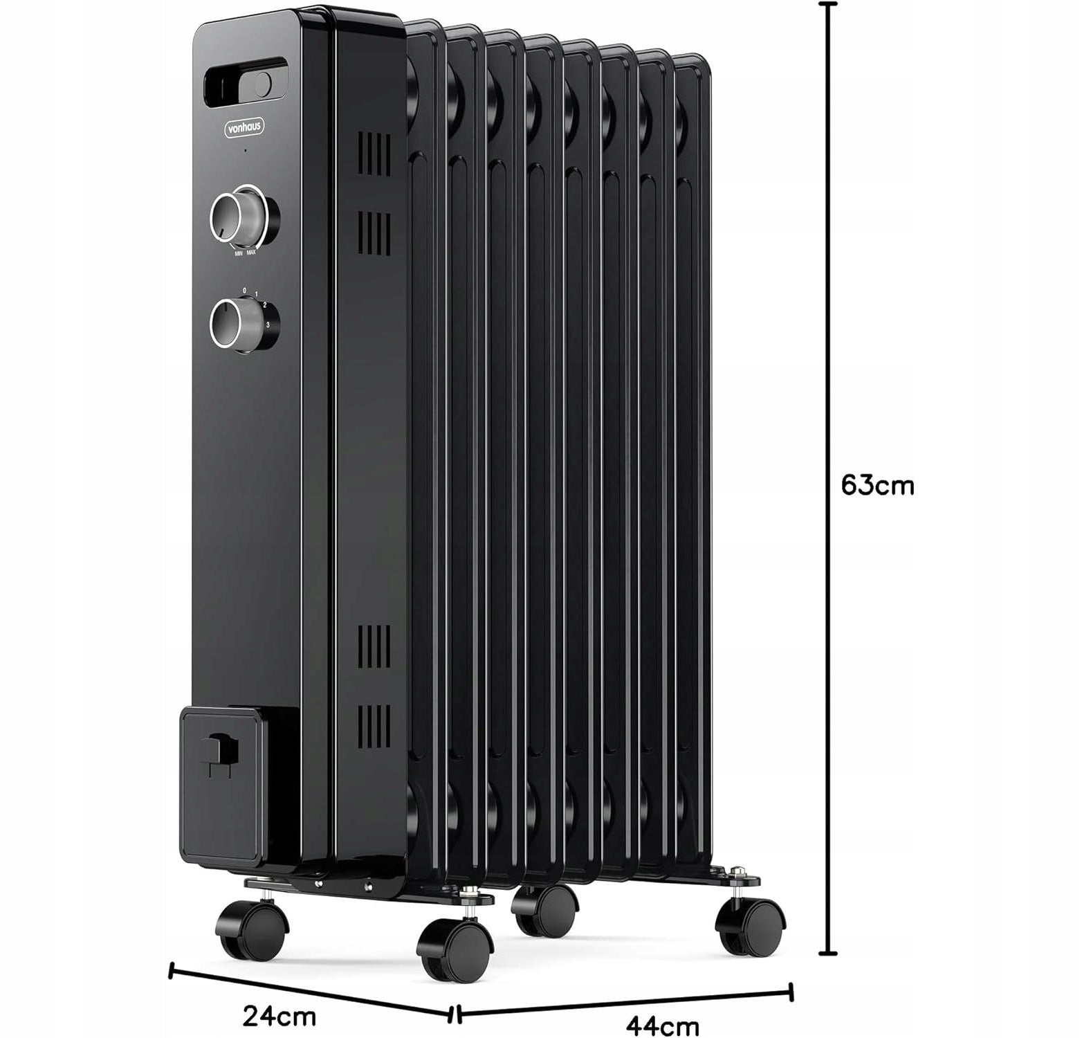 Oil Heater 2000W Electric Heatsink 9 Ribs Thermostat Black Brand no brand