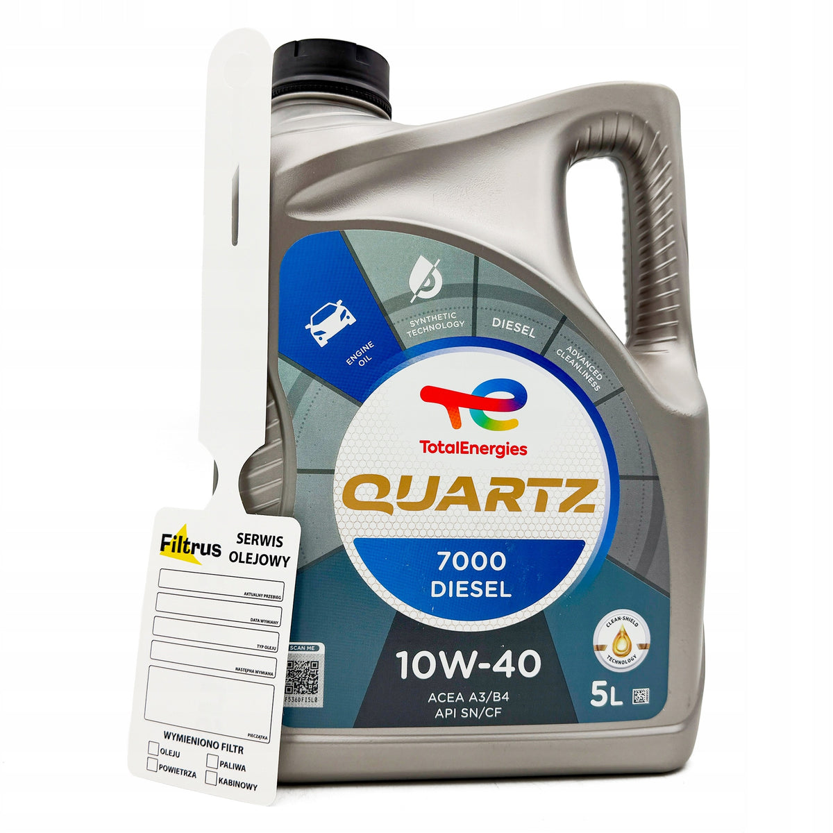 Oil TOTAL 10in40 5L QUARTZ 7000 DIESEL A3/B4 SN CF PSA RENAULT + pendant