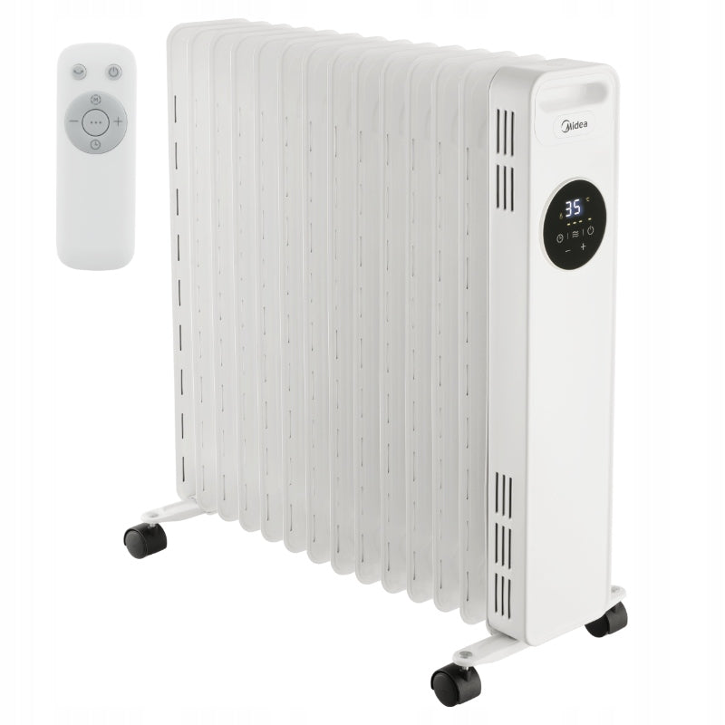 Oil heater with remote control Midea 2500 W, white, 13 ribs, 21-25 m2