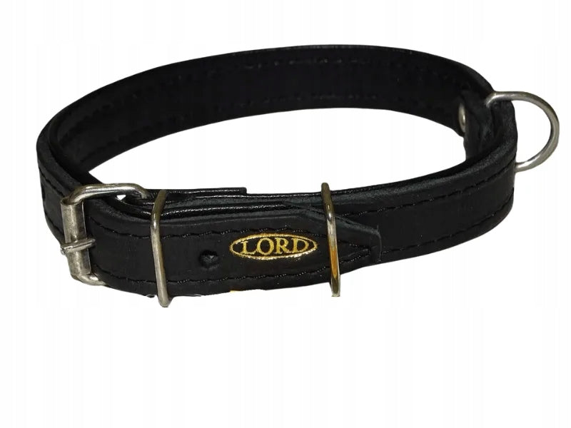 Oiled leather collar with wrapped leather lining Lord black S